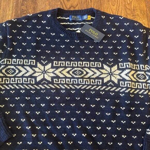 NEW Polo Ralph Lauren Snowflake Cotton Cashmere Sweater Mens Large Christmas Ski - Picture 2 of 7
